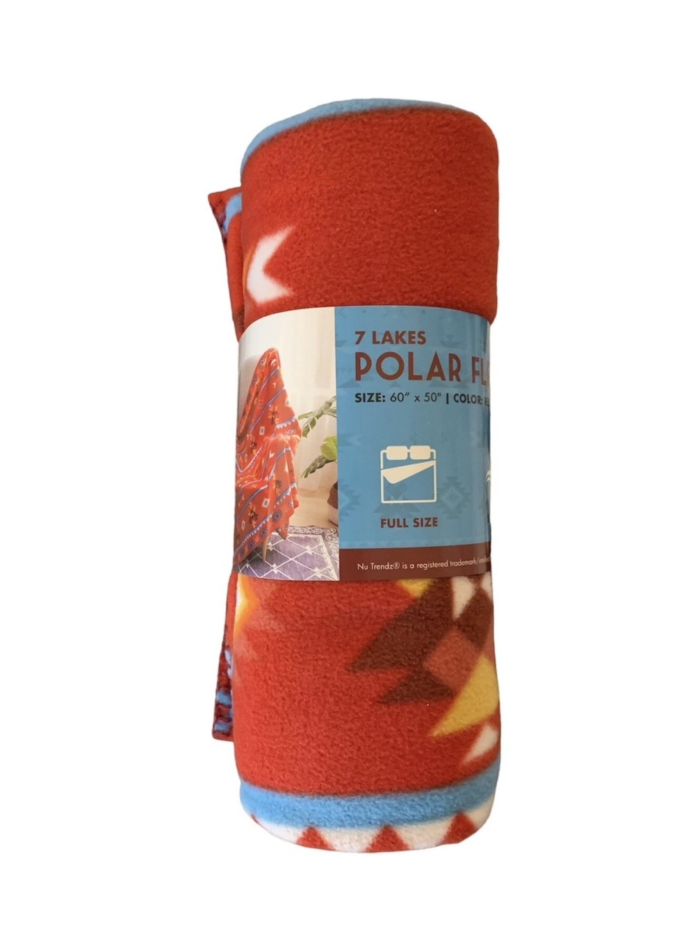 7 Lakes Polar Fleece Blanket - Red with Blue Trim Aztec Western Cowgirl